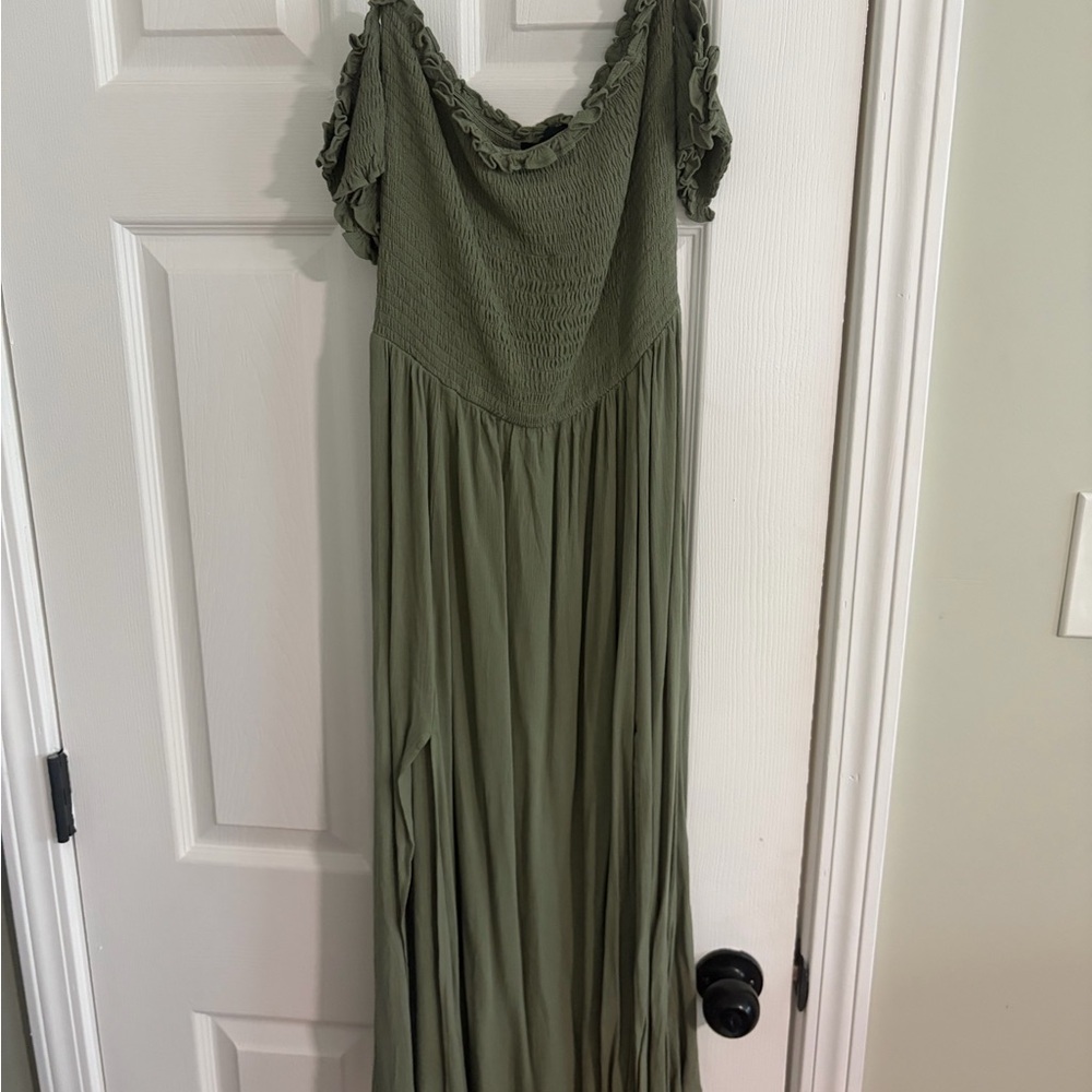 Lulu's Olive Green Ruffled Sleeve Maxi Dress